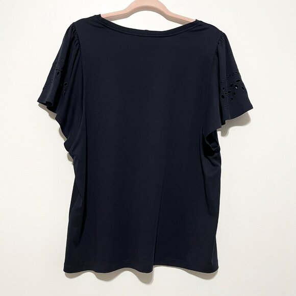 Chicos Womens Flutter Sleeve Eyelet Blouse Size L Navy Blue Coastal Grandma Boho - Picture 2 of 7